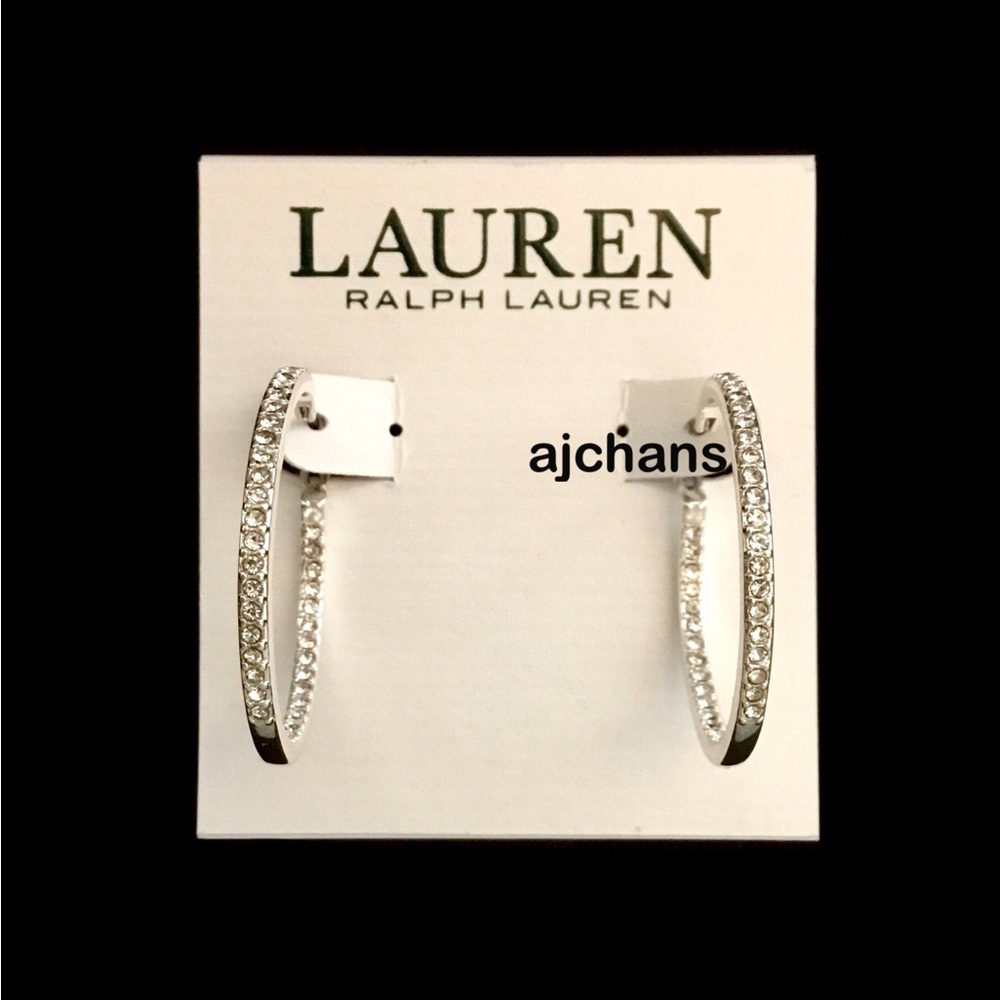 Lauren Ralph Lauren Silver Tone Pavé In & Out Hoop Earrings - Picture 2 of 4